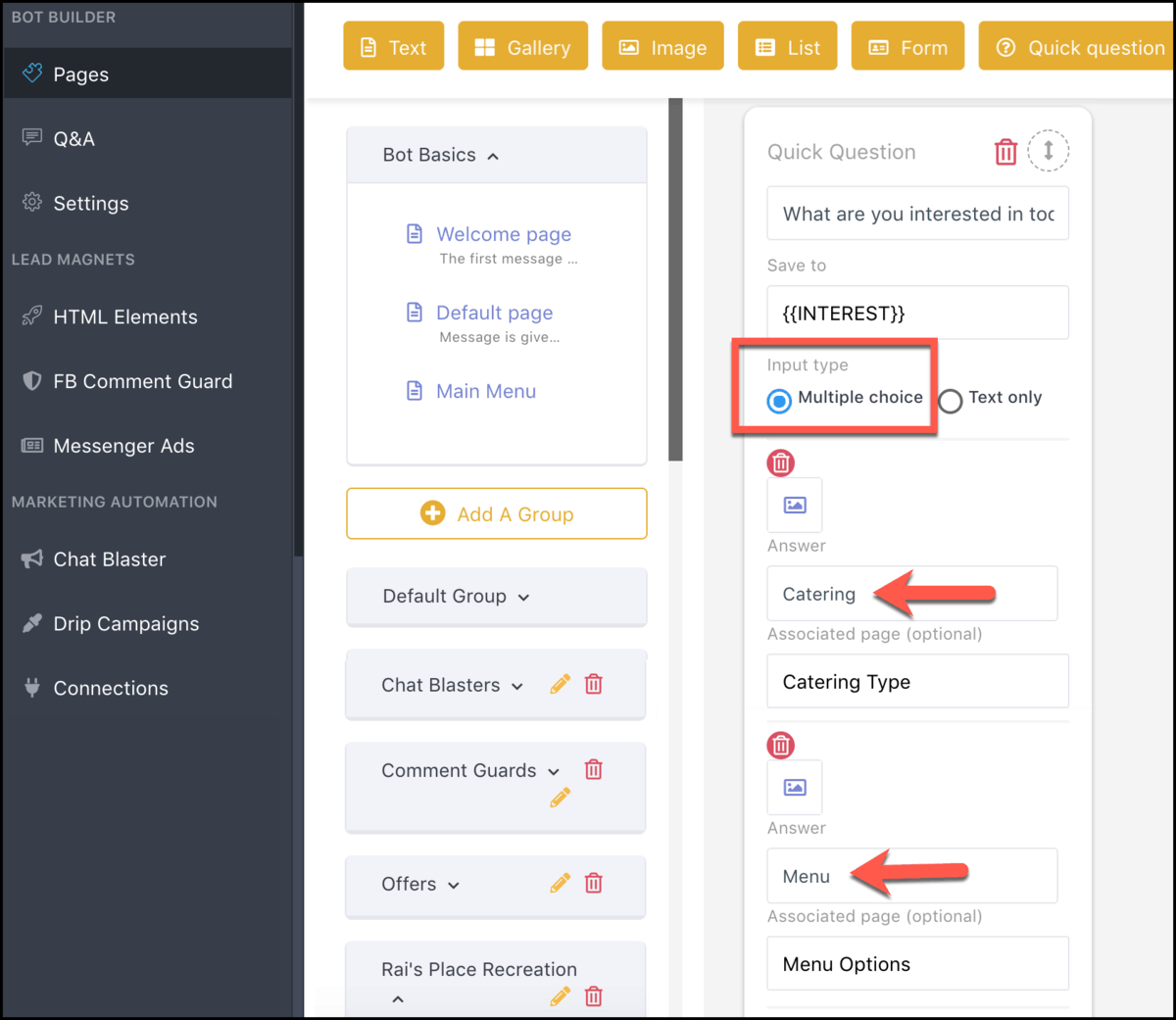 multiple choice custom attributes