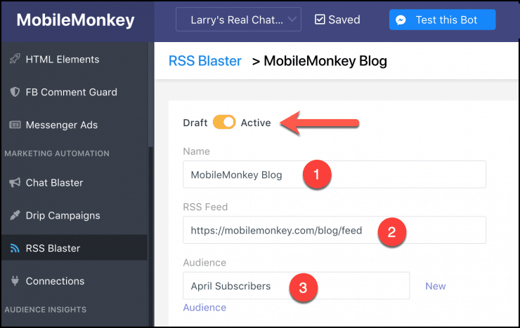 rss blaster facebook messenger marketing