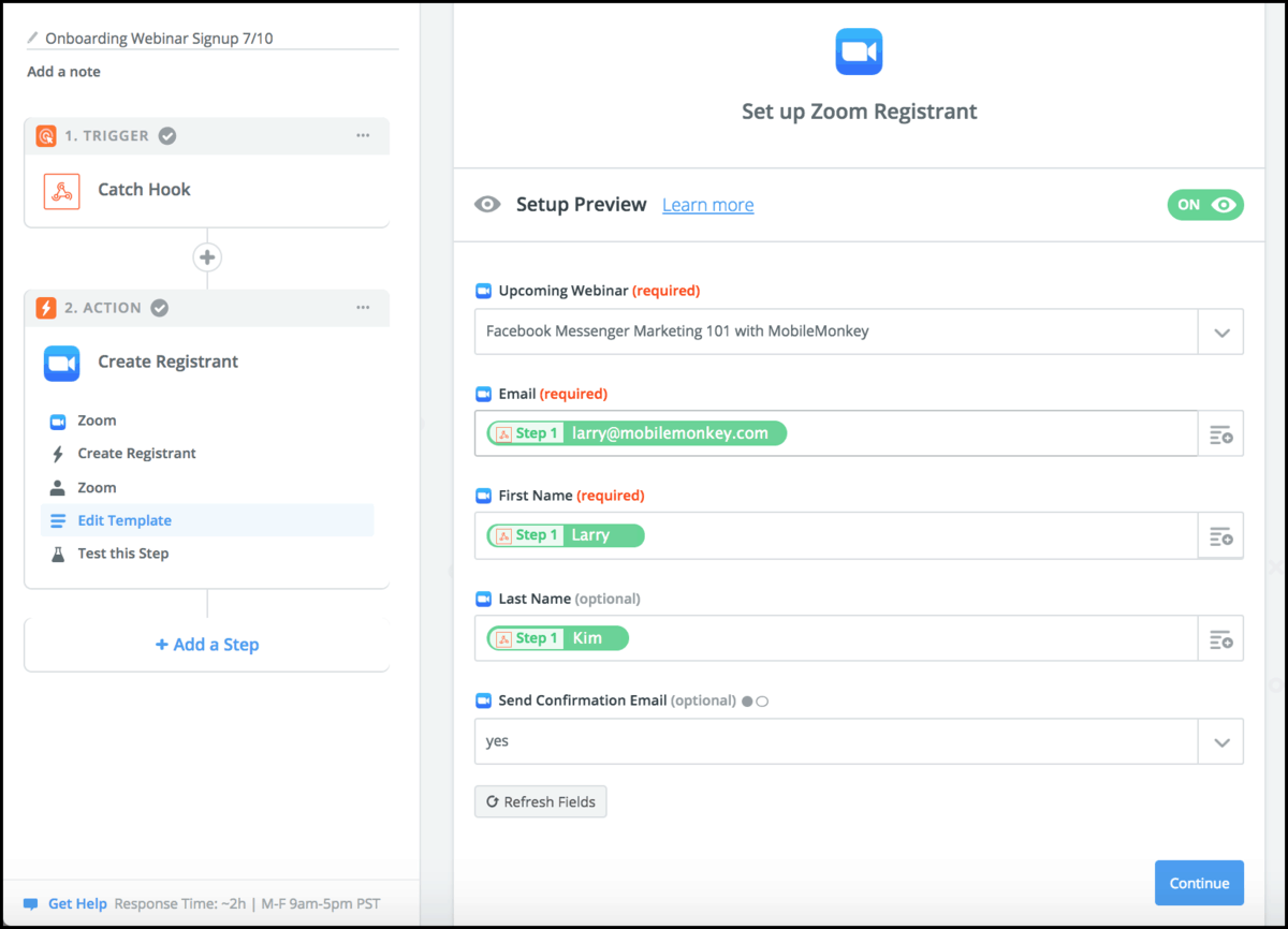 zapier webinar action setup