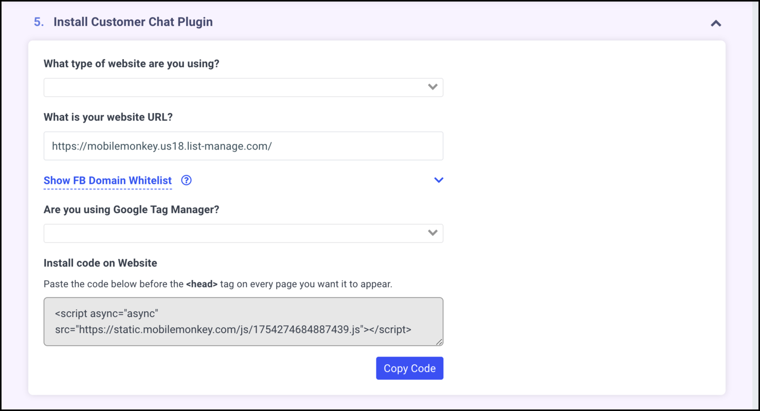 install chat widget code