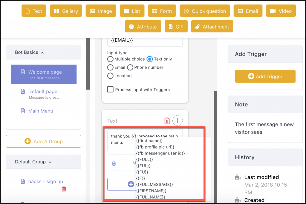 Custom Variable Tools page