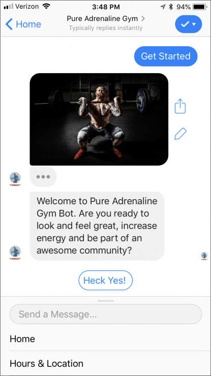 Facebook Messenger chatbot template: gym-bot