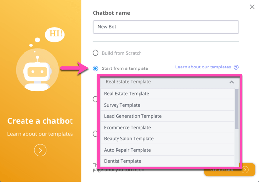 start new chatbot template