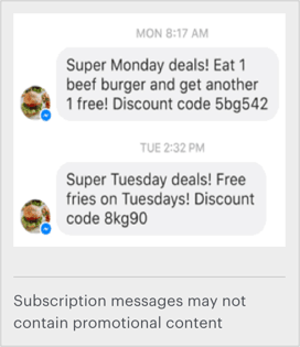 facebooks example of promotional content in messages
