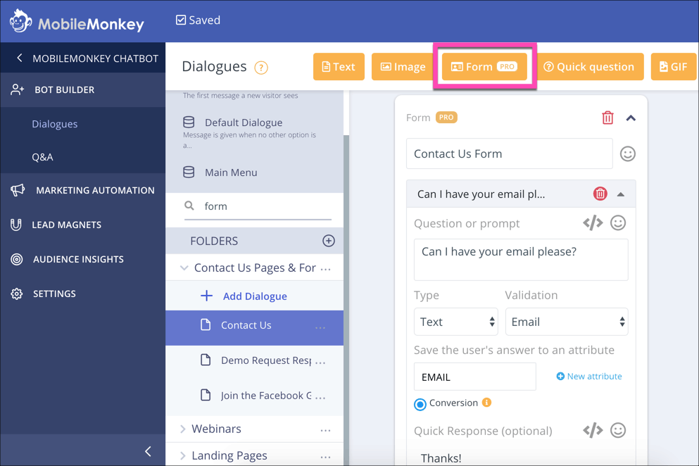 chatbot form widget