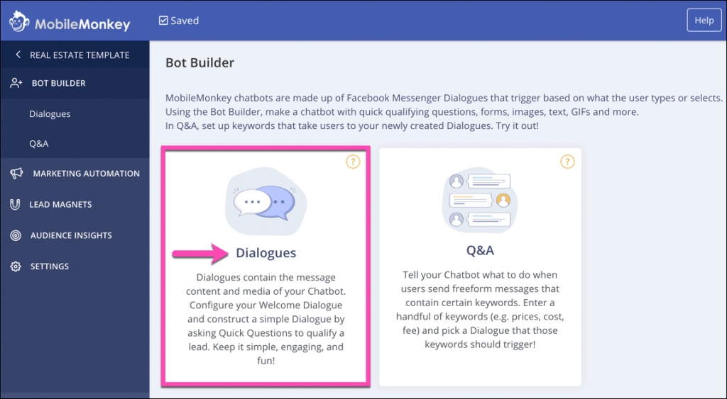 enter bot builder and choose dialogue