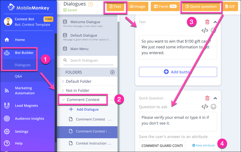 comment guard contest bot dialogue flow