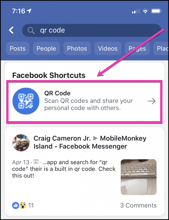 QR Reader in Facebook App