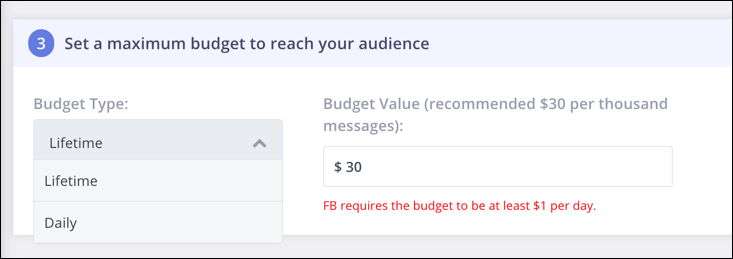 set sponsored messages budget