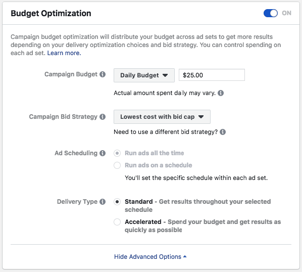 facebook sponsored message ad budget