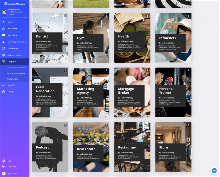 Facebook Messenger Bots for Business - Templates