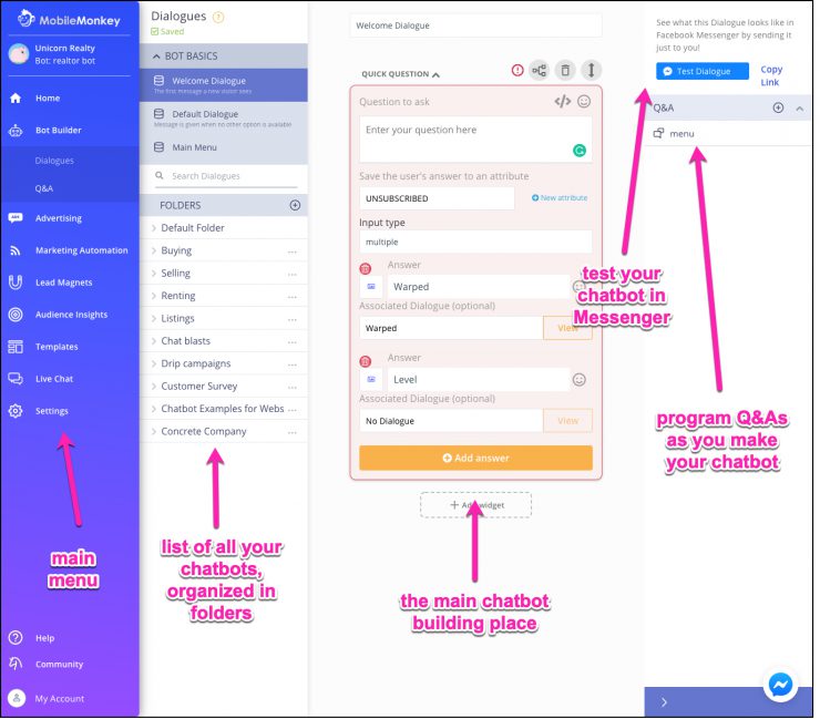 how to create a chatbot - features