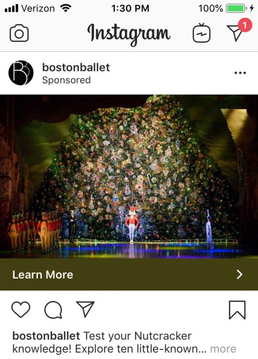 Facebook Tools: Instagram ad for the Boston Ballet