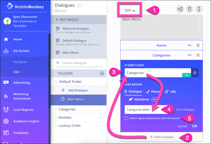 how to connect buttons to next dialogue