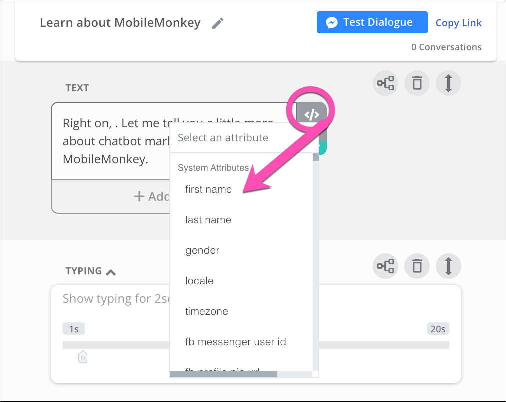 chatbot personalization with attributes