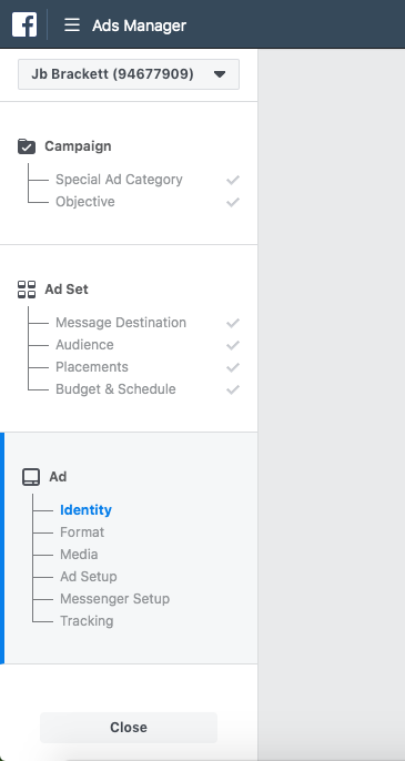 messenger chatbot for instagram: facebook ads manager ad identity