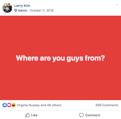 facebook auto responder Customers.ai island facebook group post that says "where are you from" on a red background