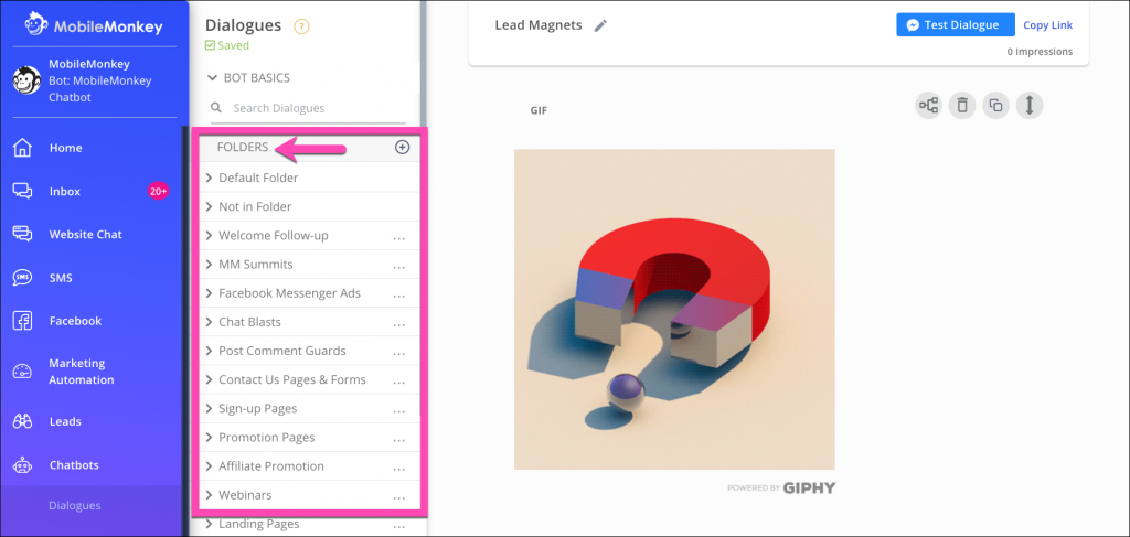 advanced chatbot builder dialogue folders