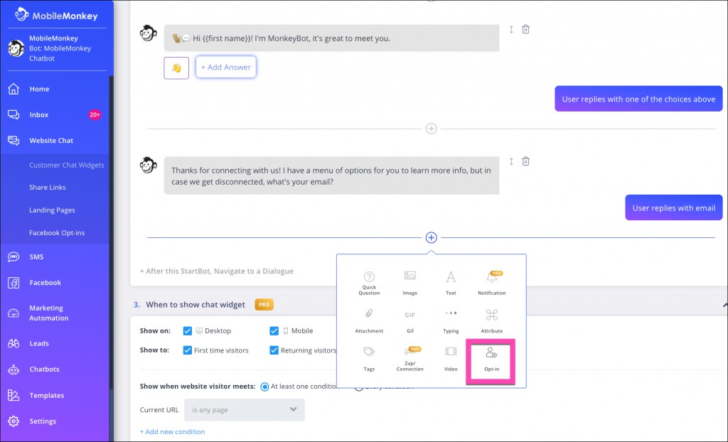 SMS lead tools website chatbot opt-in widget