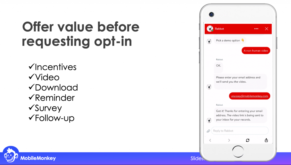 Offer value before requesting opt-in for b2b chat marketing