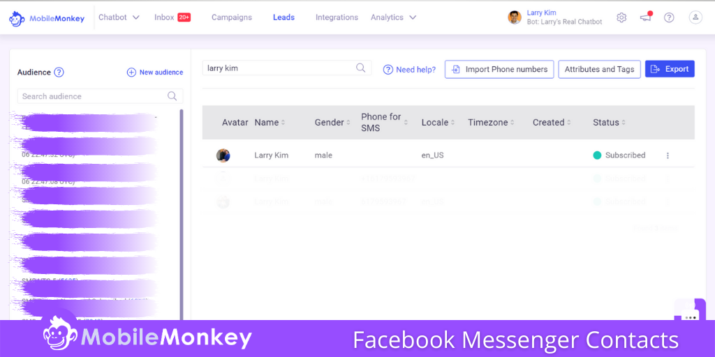 Facebook Messenger contacts