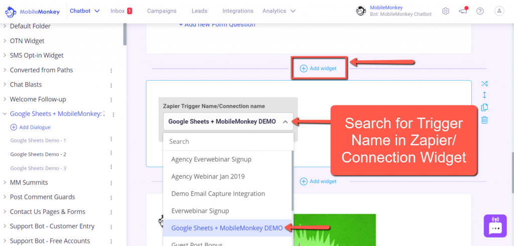 Find Zap Trigger in Zapier Connection Widget