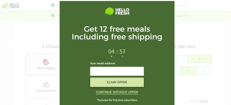 HelloFresh’s desktop landing page.