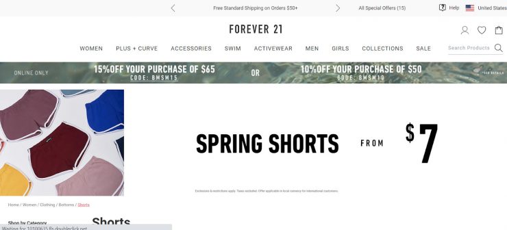 Forever 21 desktop landing page