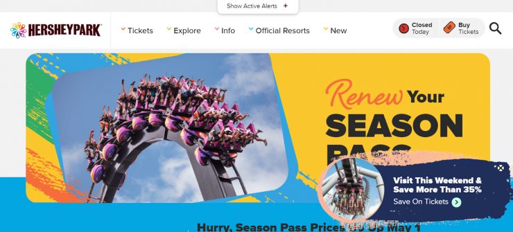 Hersheypark season pass landing page for desktop.