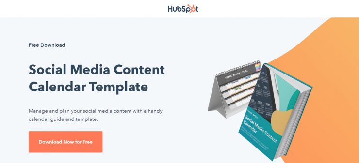 Hubspot’s desktop landing page for their social media content calendar template.