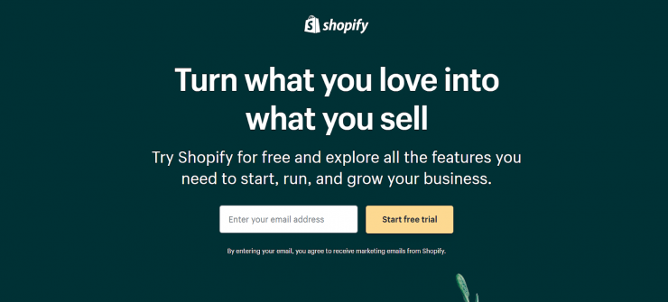 Shopify’s desktop landing page