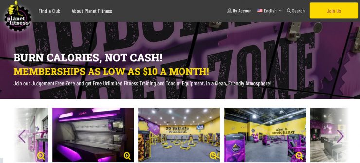 Planet Fitness’s desktop landing page