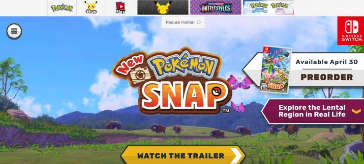 Nintendo Switch’s New Pokemon Snap desktop landing page