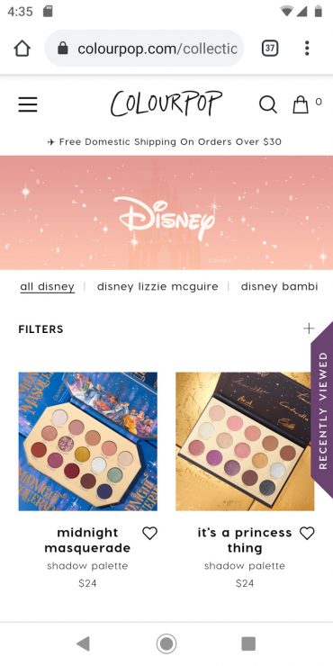 ColourPop’s mobile landing page