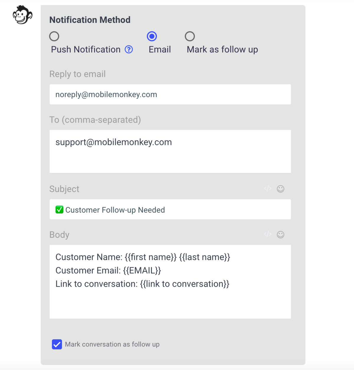 notification for customer followup