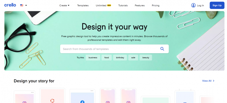 Crello homepage screenshot