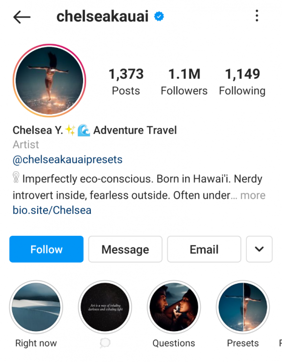 Chelsea Kauai Instagram Story Highlight example