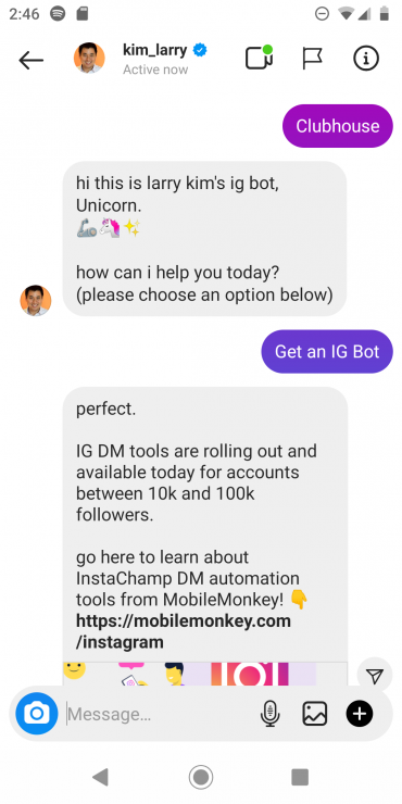 Larry Kim’s Auto-Response to DMs tool