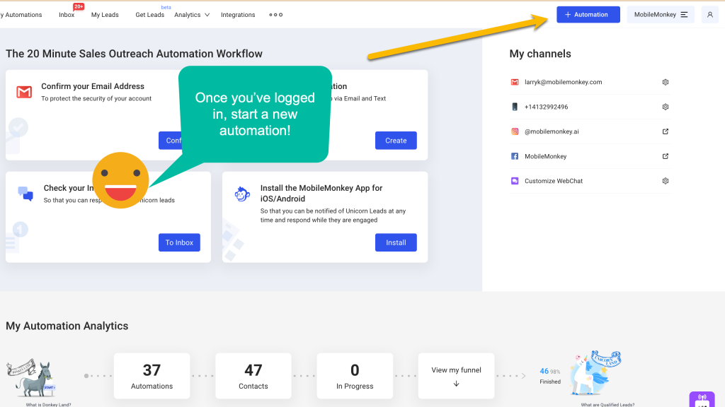 Set up your automation by clicking +Automation