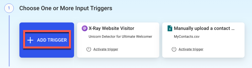 Click add trigger to find Facebook and Instagram inputs for our sales automation tools. 