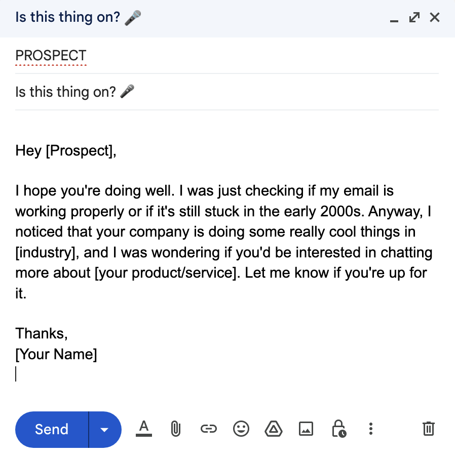 funny b2b sales prospecting email template 