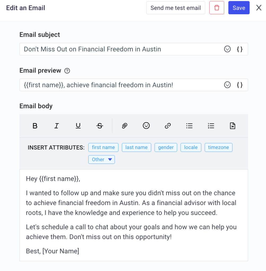 Follow-up #1 Sales Prospecting Email Template for financial advisor 