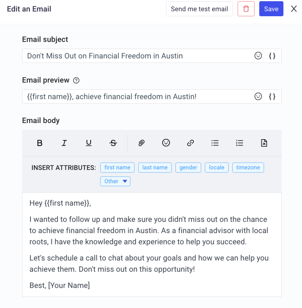 Follow-up #1 Sales Prospecting Email Template for financial advisor