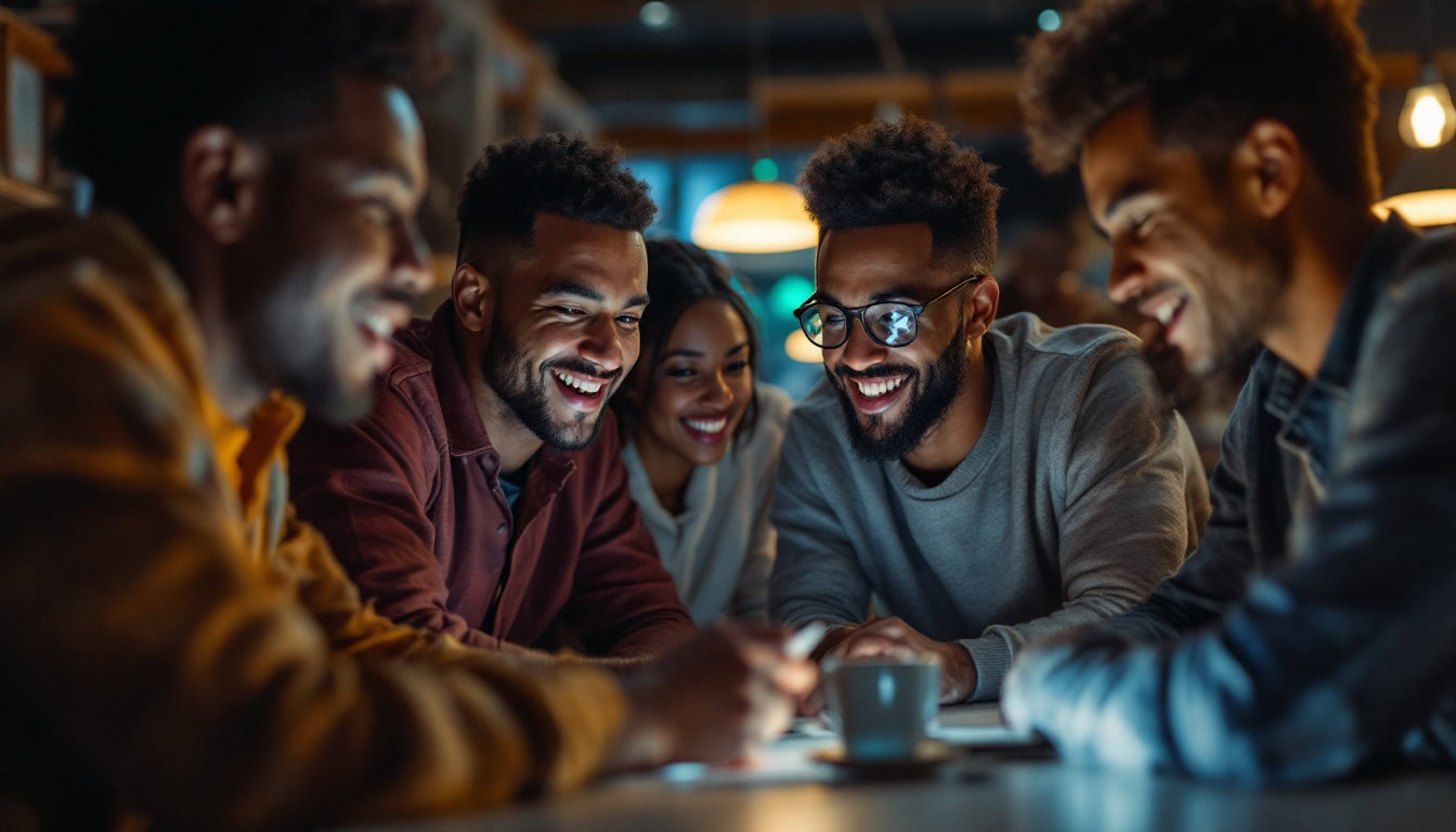 A photograph of a diverse group of people engaging with a website or digital content