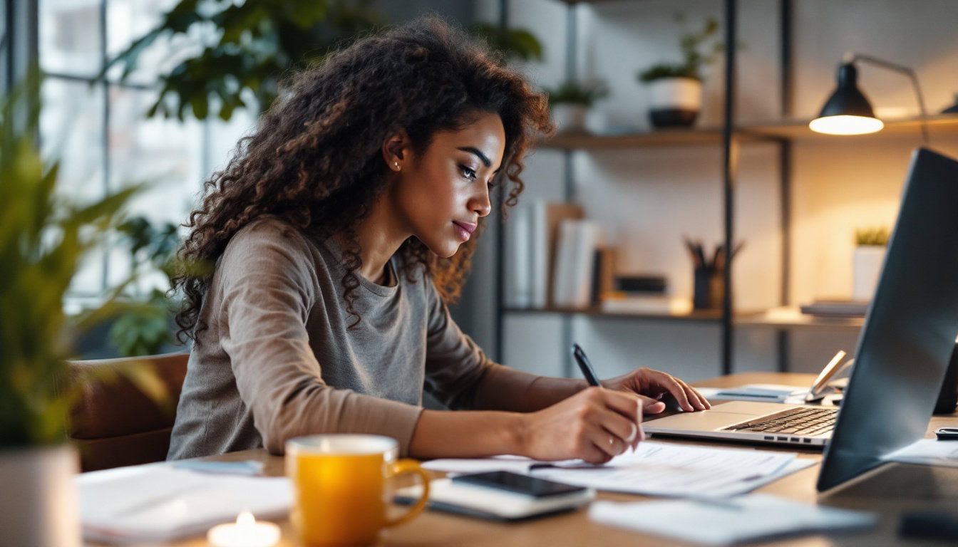 A photograph of a focused professional sitting at a desk