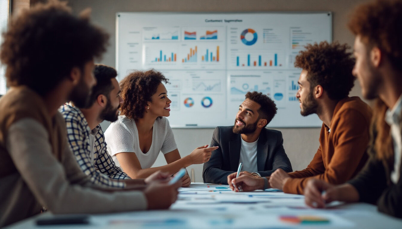 A photograph of a diverse group of people engaged in a collaborative brainstorming session