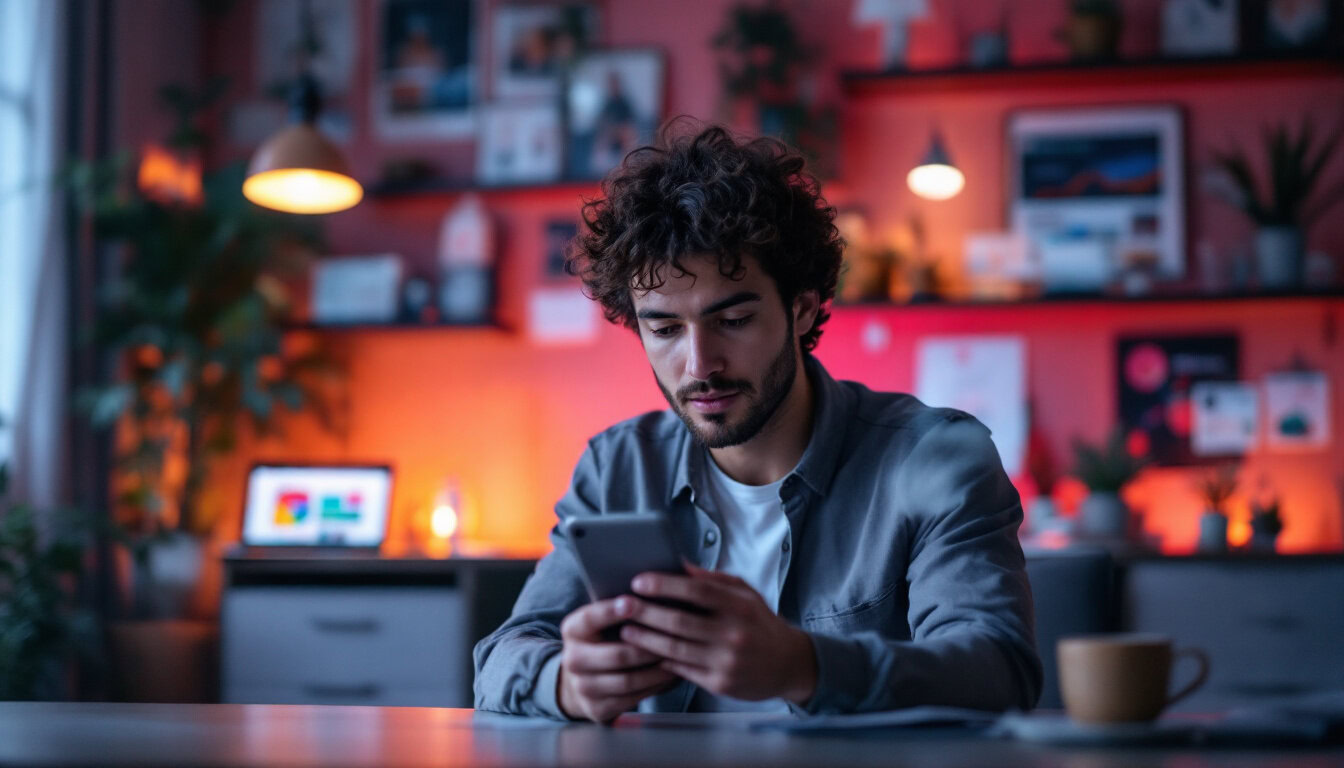 A photograph of capture a photograph of a focused individual engaging with a digital device