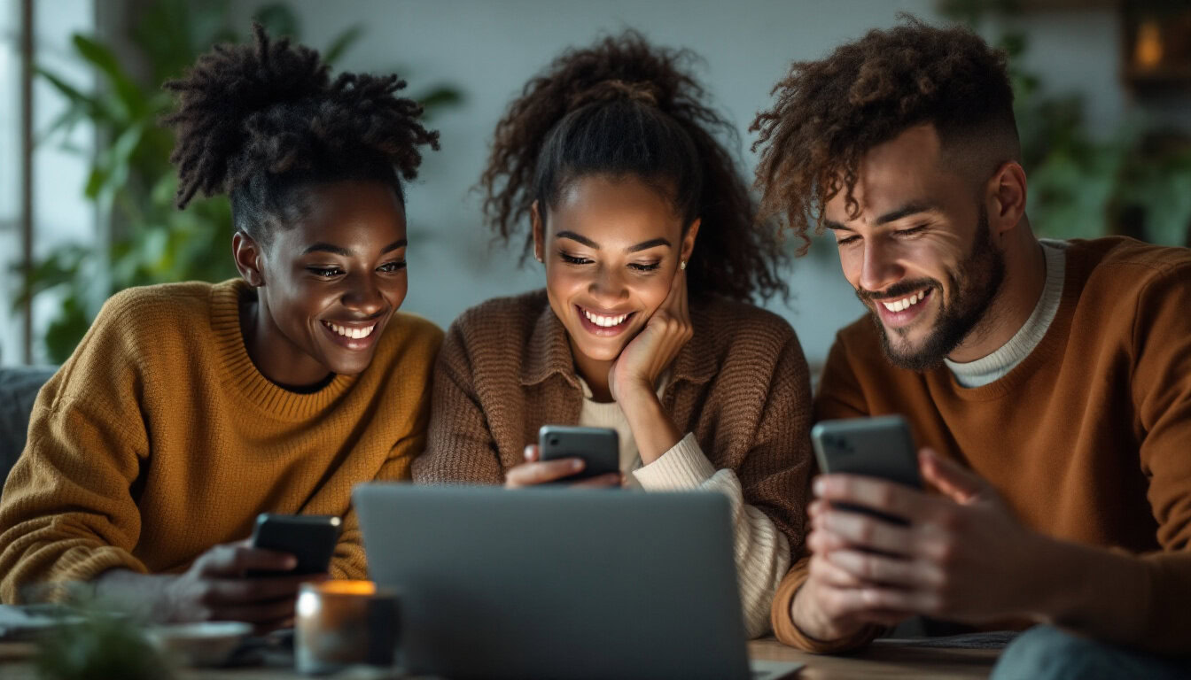 A photograph of capture a photograph of a diverse group of people engaging with a website on various devices