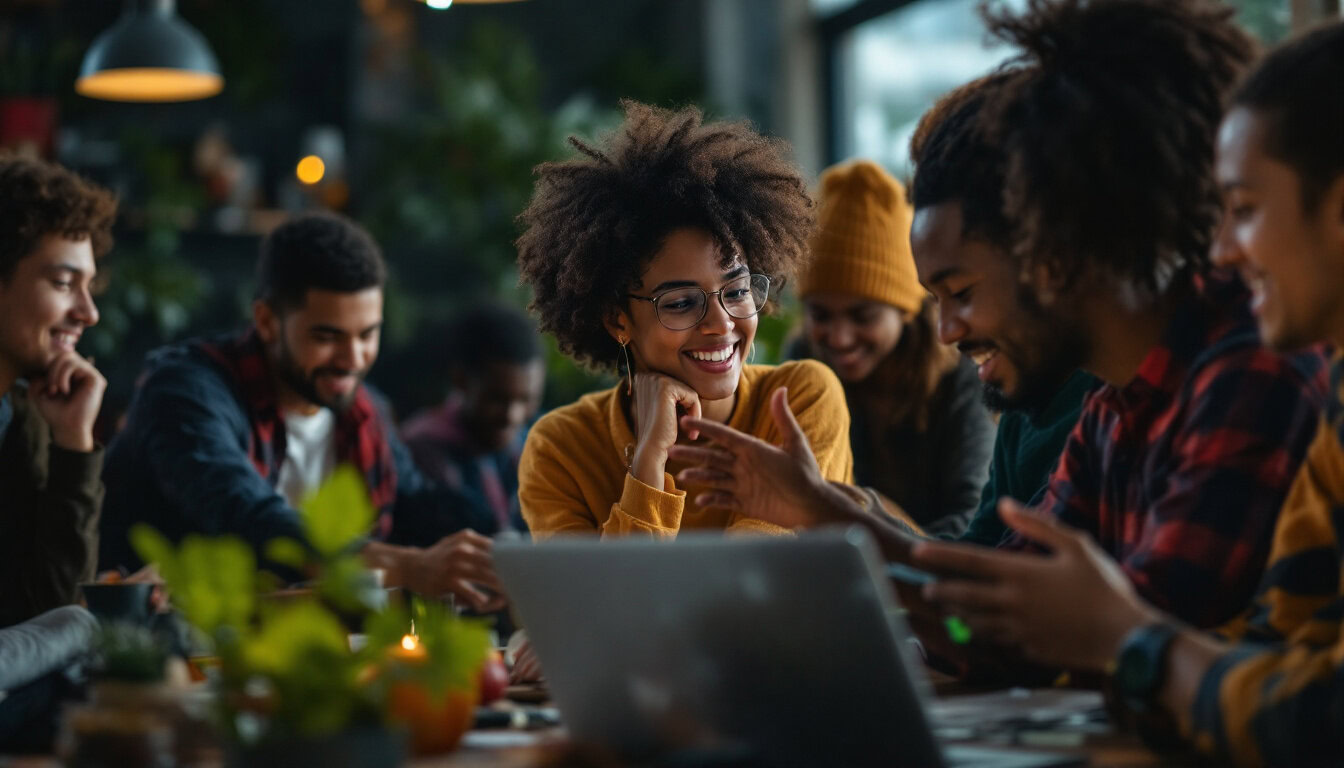 A photograph of a diverse group of people engaged in various activities that reflect their unique interests and hobbies