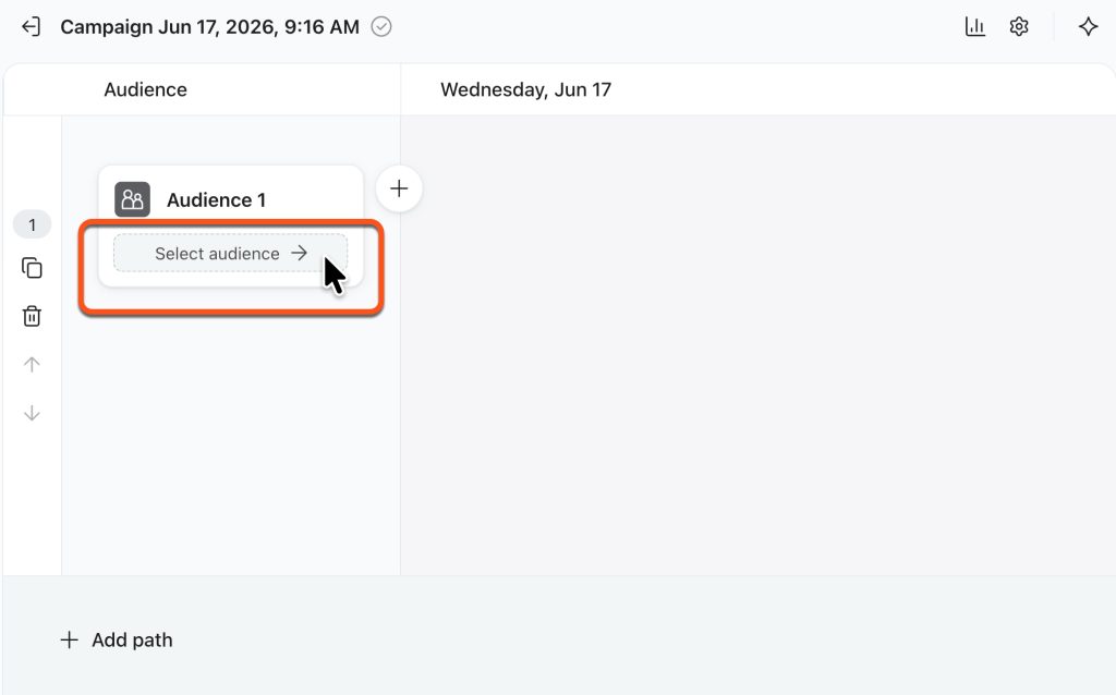 Step 2.1 in Klaviyo Omnichannel Campaigns: Select an audience for your Omnichannel campaign.